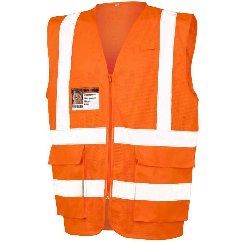 (M, Fluorescent Orange) SAFE-GUARD by Result Unisex Adult Executive Mesh Safety Hi-Vis Vest