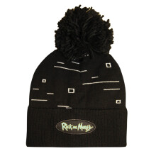 Rick And Morty Pixel Beanie - Acrylic Knit Hat with Pom Pom, Pixel/Text Design, Ribbed/Turned-Up Cuff, Officially Licensed
