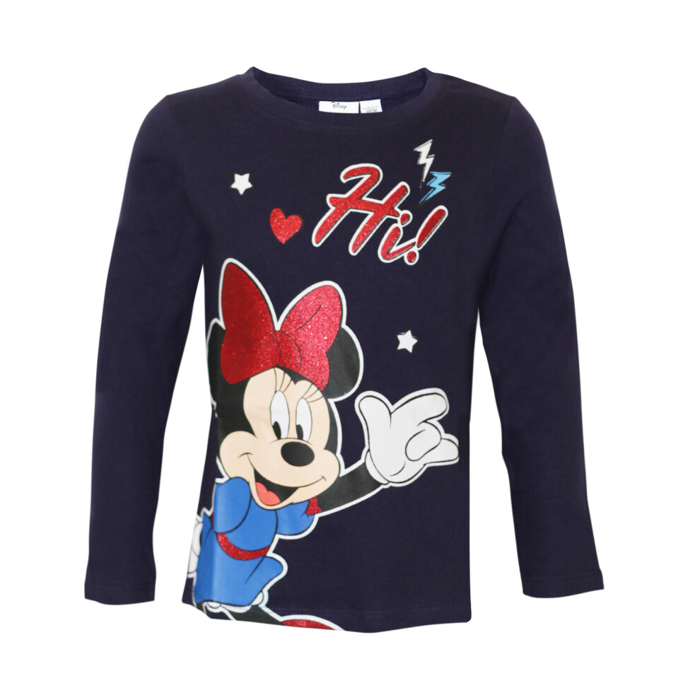 (4-5 Years, Navy) Minnie Mouse Girls Hi Glitter T-Shirt