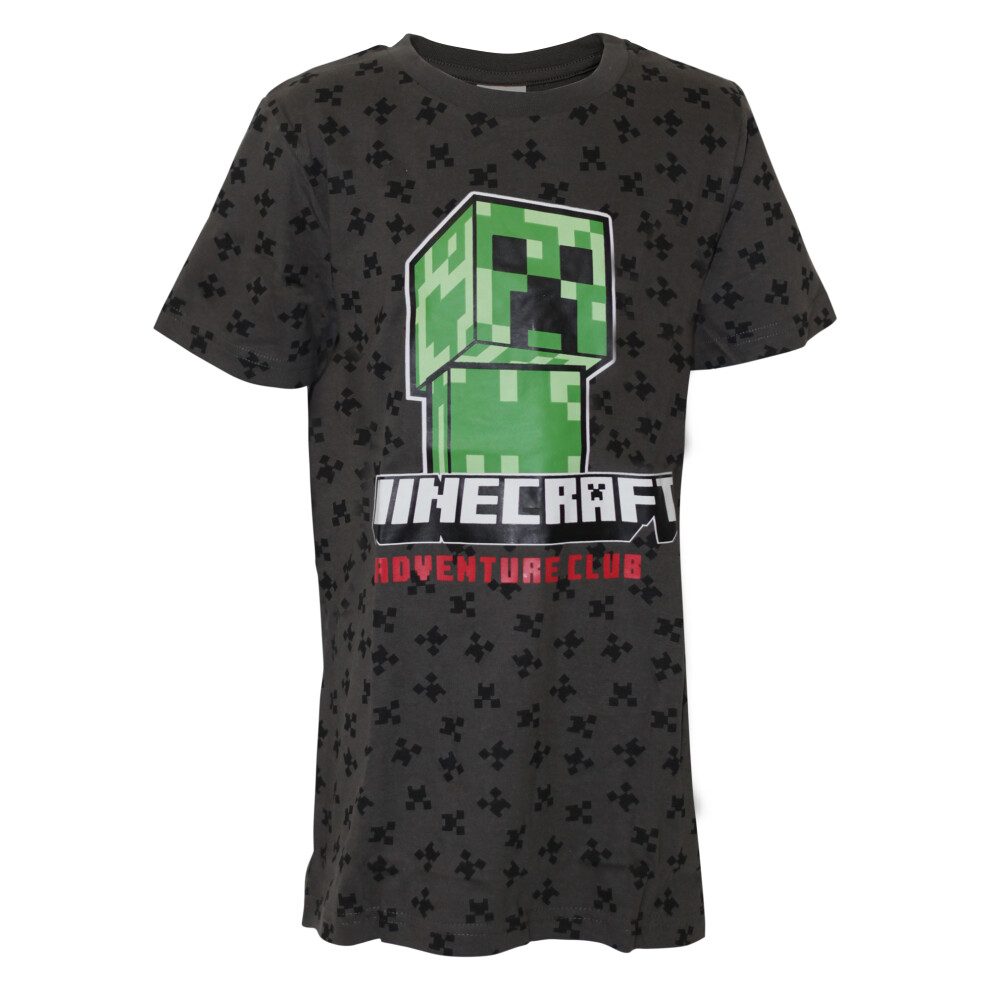 (8-9 Years, Grey) Minecraft Childrens/Kids Creeper All-Over Print T-Shirt