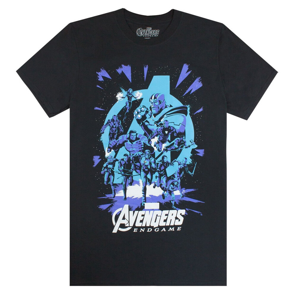 (S, Black/Blue) Avengers Mens End Game Galactic T-Shirt