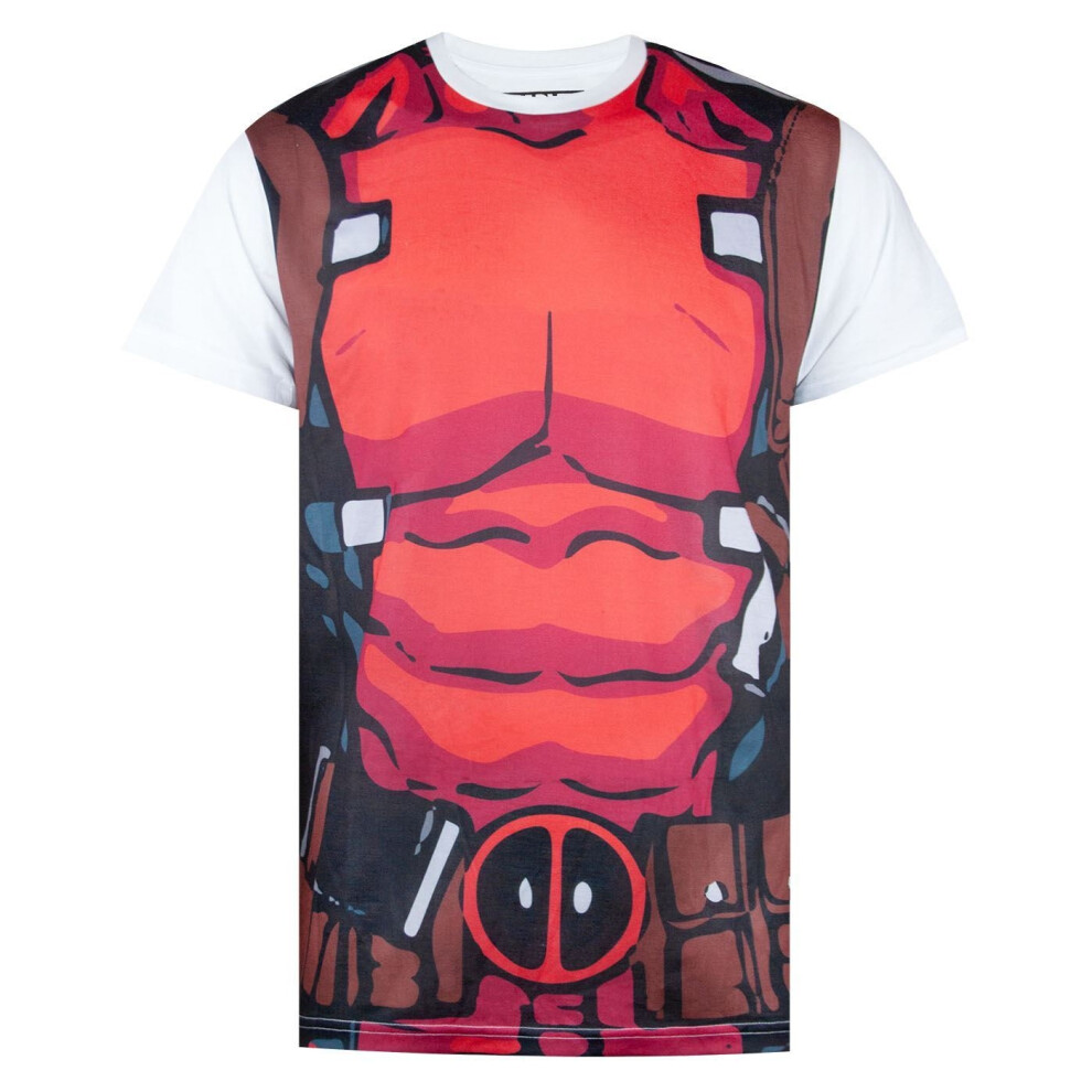 (L, White/Red) Deadpool Mens Costume T-Shirt