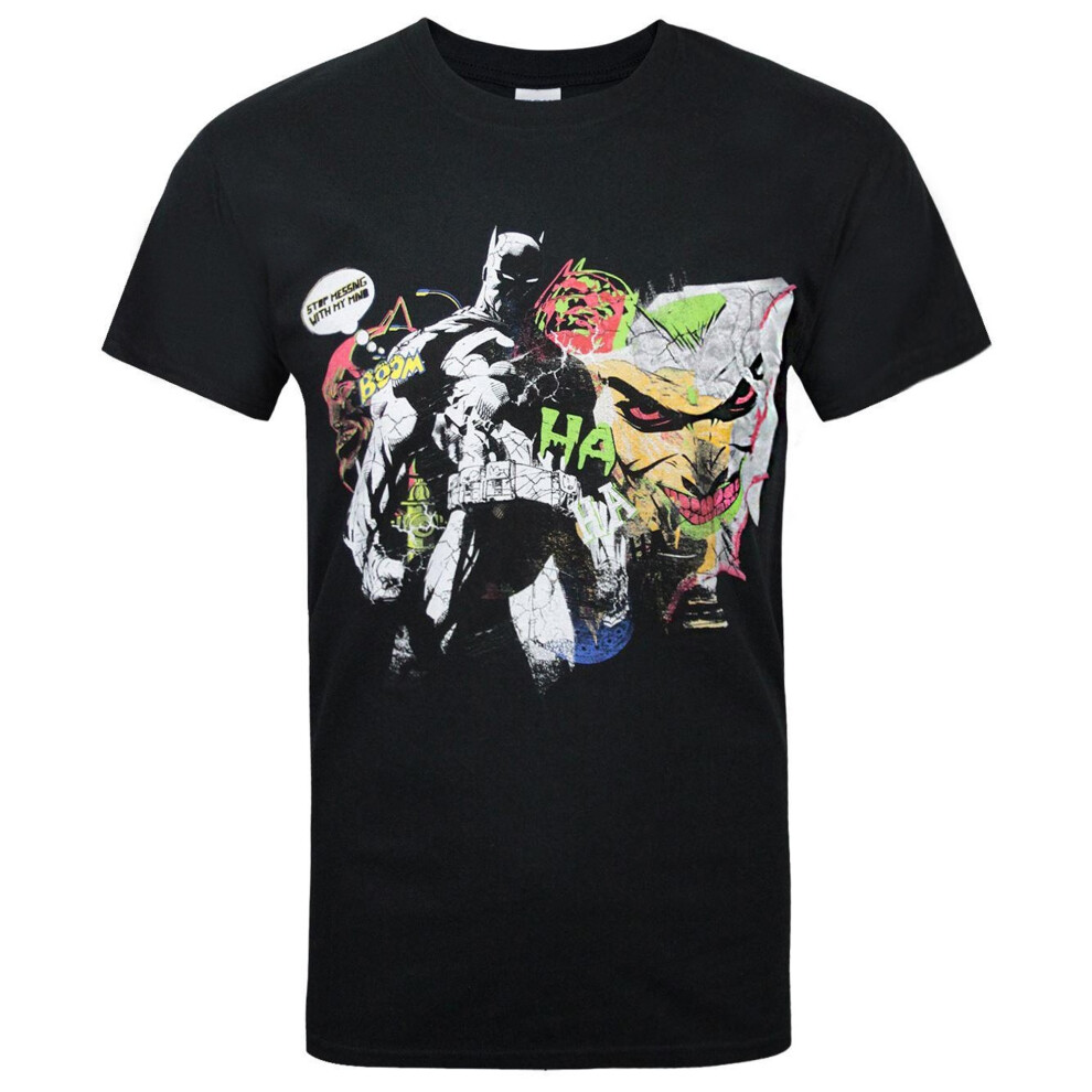 (L, Black) Batman Official Mens Joker Graffiti T-Shirt