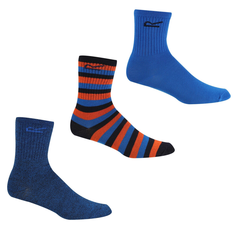(10 UK Child-12 UK Child, Navy/Hawaiian Blue/Amber Glow) Regatta Childrens/Kids Outdoor Boot Socks Set (Pack of 3)