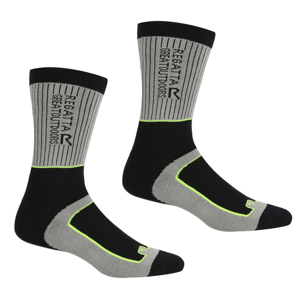 (6 UK-8 UK, Dark Steel/Electric Lime) Regatta Mens Samaris 2 Season Socks (Pack of 2)