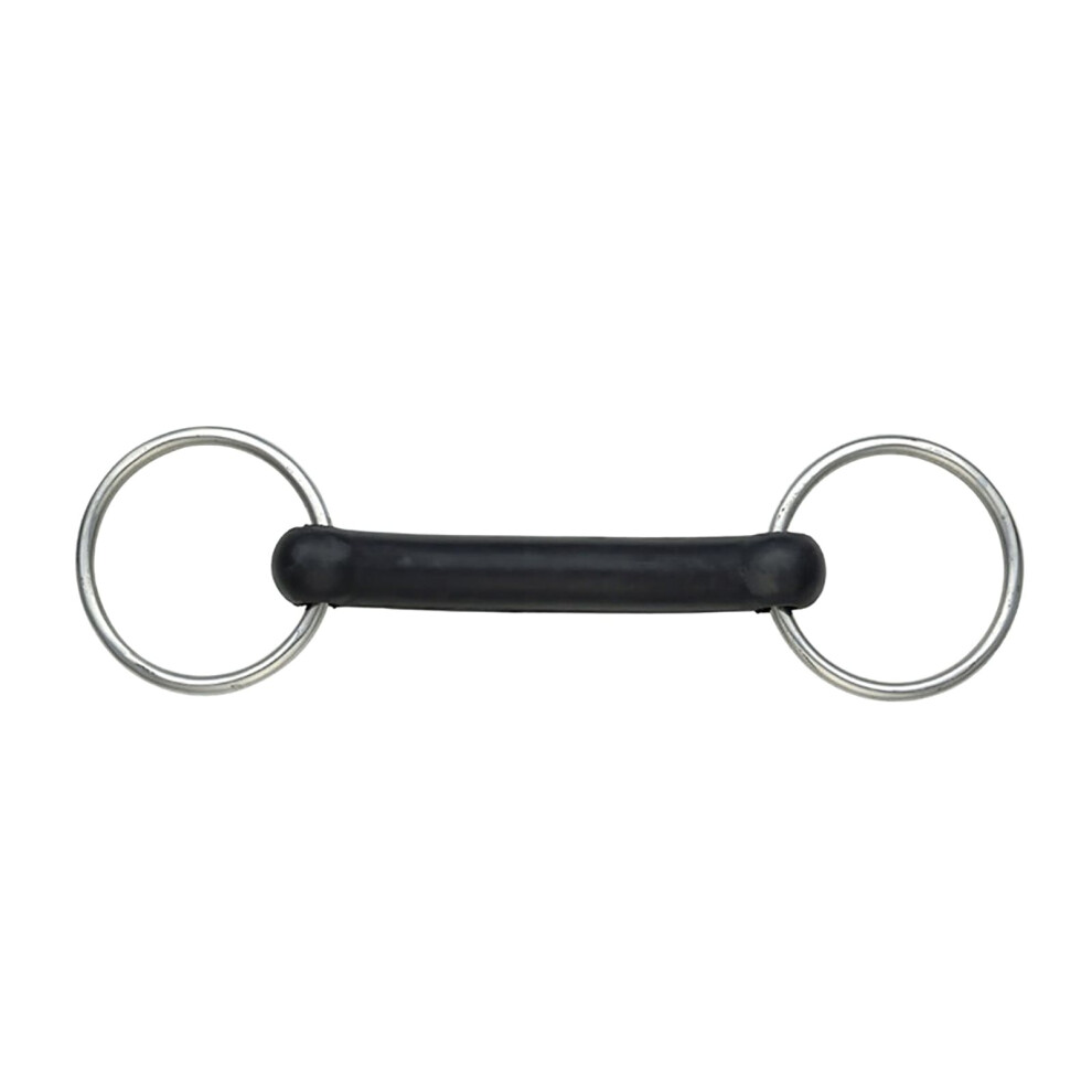 (6in, Black/Silver) Shires Flexible Rubber Horse Loose Ring Snaffle Bit