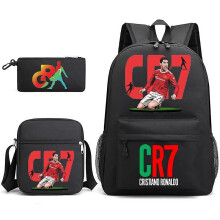 (Black G4) 3pcs Football CR7 Ronaldo Backpack 3D Printe Teens Shoulder Bags Kids Capacity Bags