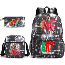 (Grey G3) 3pcs Football CR7 Ronaldo Backpack 3D Printe Teens Shoulder Bags Kids Capacity Bags