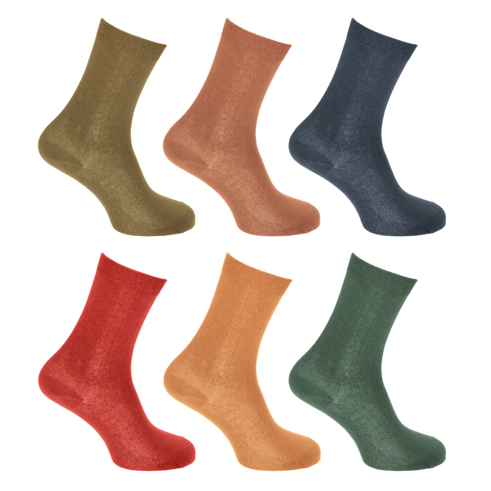 (4-8 UK, Teal/Yellow/Red/Navy/Brown/Green) Ladies/Womens Thermal Viloft Non Elastic Boot Socks (Pack Of 6)-image-OPC-PF6WHF6-NEW