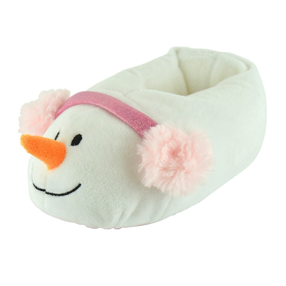 (11-12 UK Child, White) Childrens/Kids Novelty Snowman Slippers