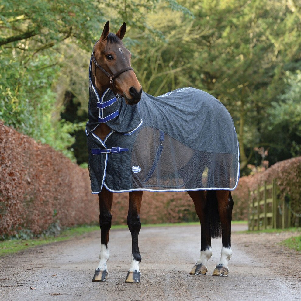 (6ft 6in, Charcoal/Blue/White) Weatherbeeta Wick Dri II Combo Neck Cooler Rug