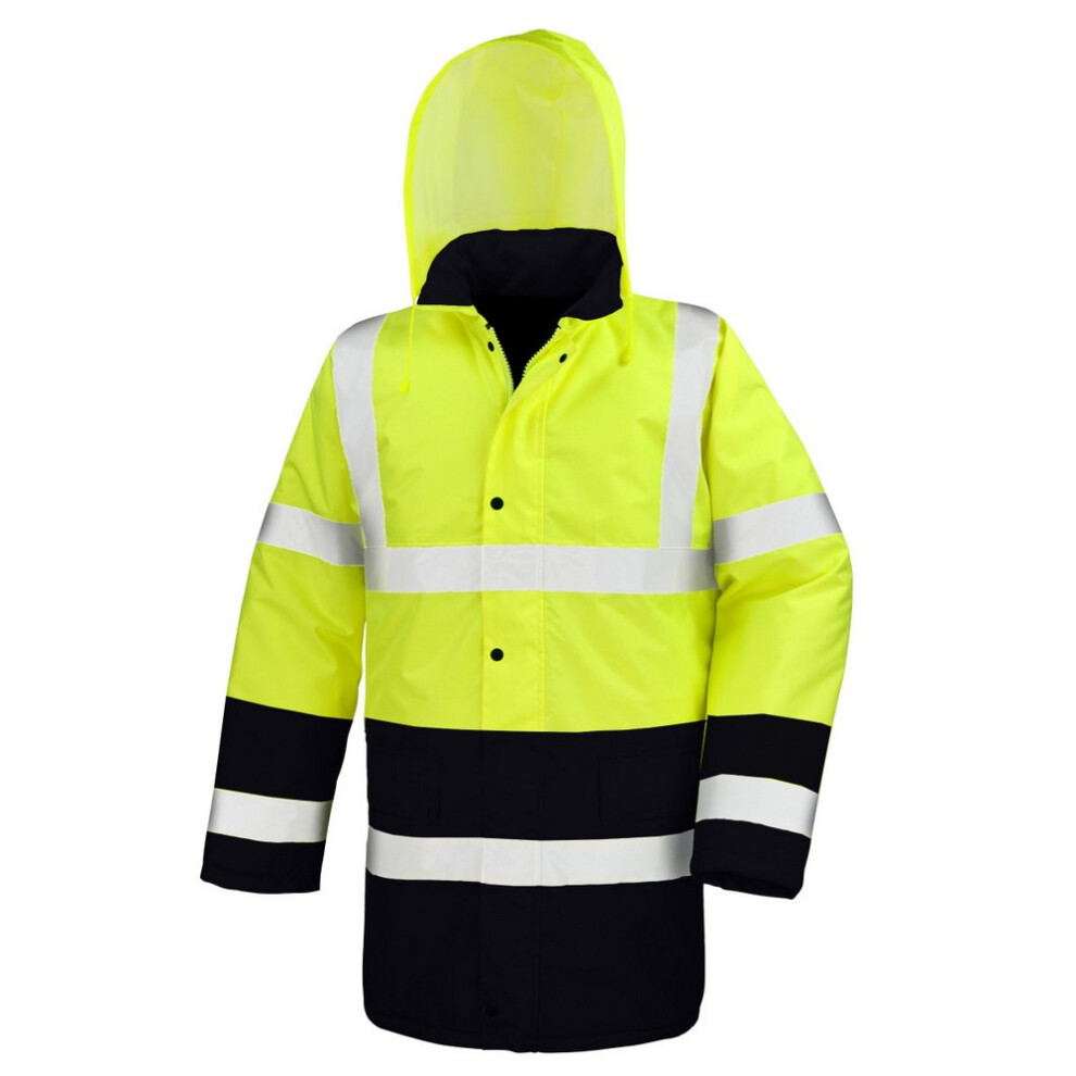 (2XL, Fluorescent Yellow/Black) Result Mens Two Tone Safety Coat