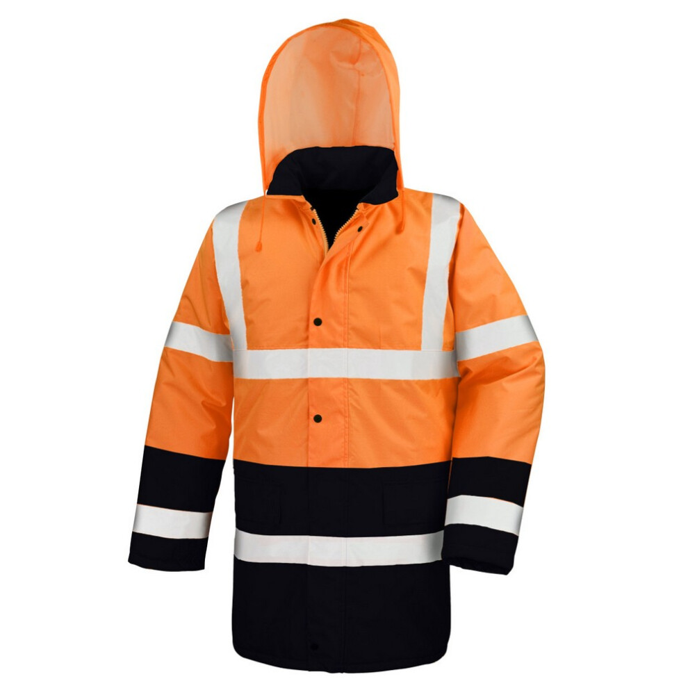 (L, Fluorescent Orange/Black) Result Mens Two Tone Safety Coat