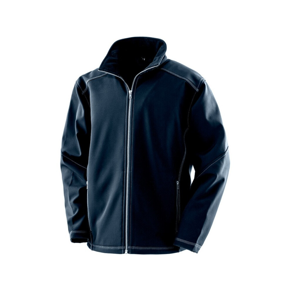 (M, Navy) Result Work-Guard Mens Treble Stitch Soft Shell Jacket