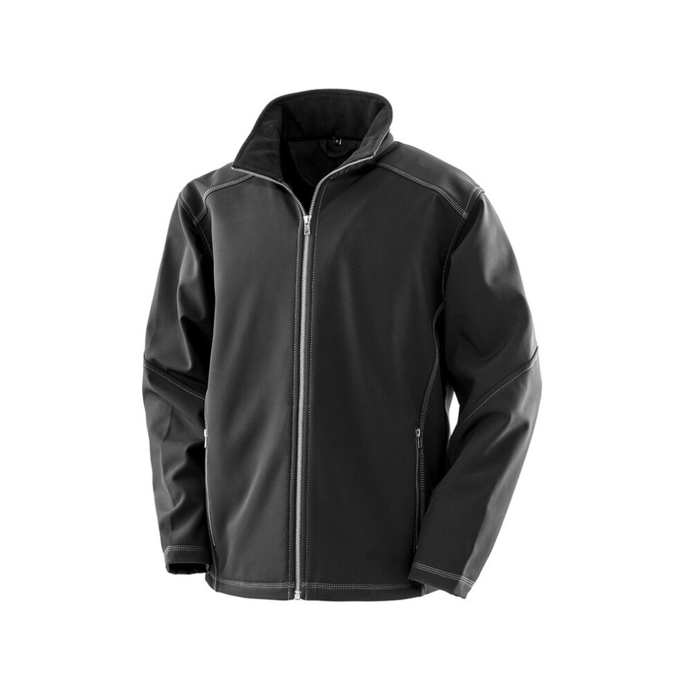 (M, Black) Result Work-Guard Mens Treble Stitch Soft Shell Jacket