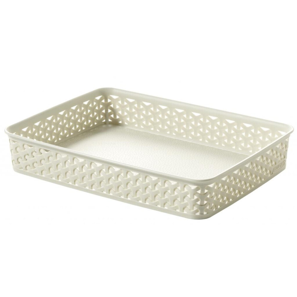 (36 x 26 x 6cm, Vintage White) Curver Rattan A4 Wicker Storage Tray