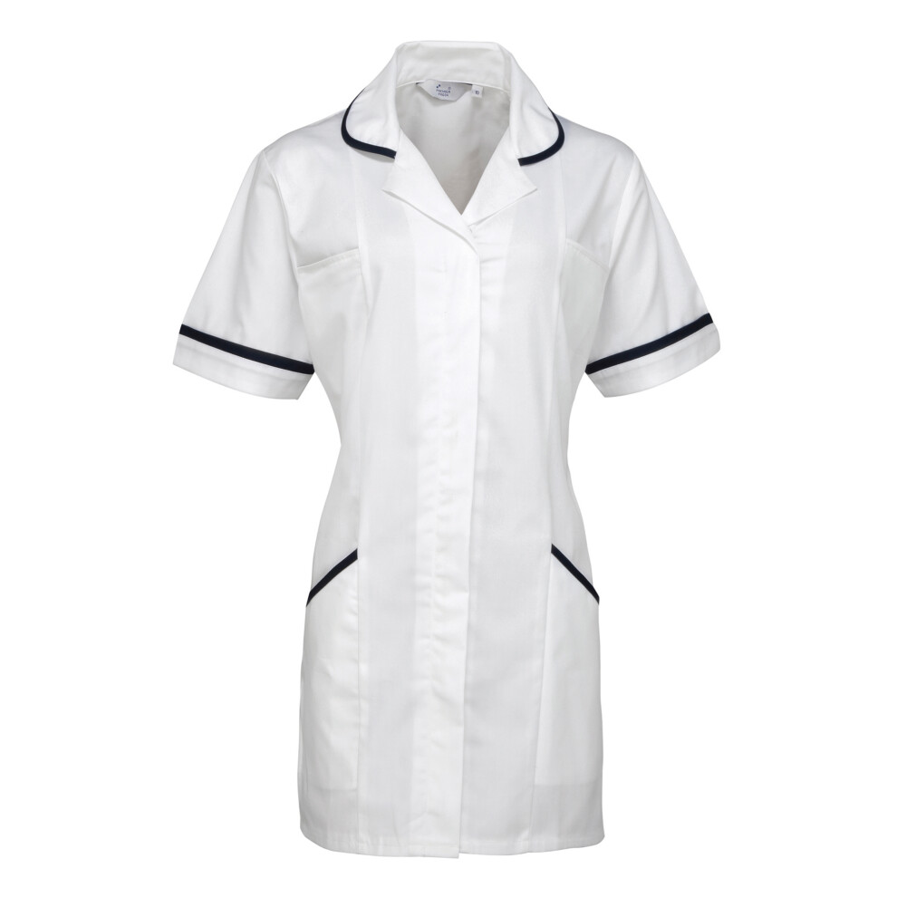 (12, White/ Navy) Premier Ladies/Womens Vitality Medical/Healthcare Work Tunic (Pack of 2)