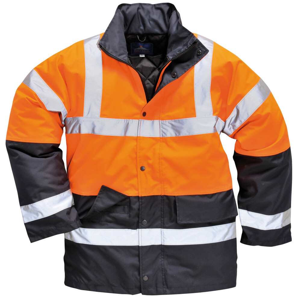 (M, Orange/Navy) Portwest Unisex Hard-wearing Hi Vis Traffic Jacket / Safetywear / Workwear (Pack of 2)