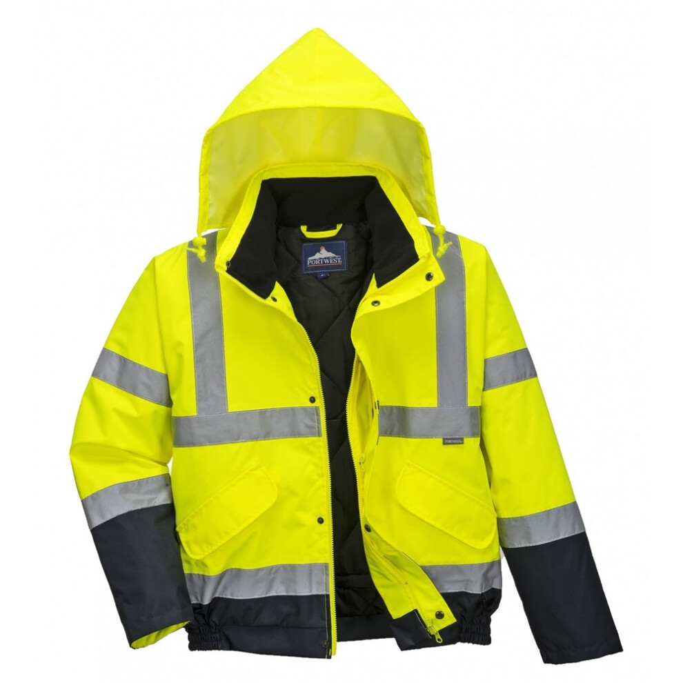 (XL, Hi-Vis Yellow/ Navy) Portwest Unisex Hi-Vis Bomber Jacket (S463) / Workwear / Safetywear (Pack of 2)