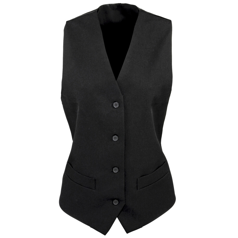 (XL, Black) Premier Womens/Ladies Lined Polyester Waistcoat / Bar Wear / Catering (Pack of 2)