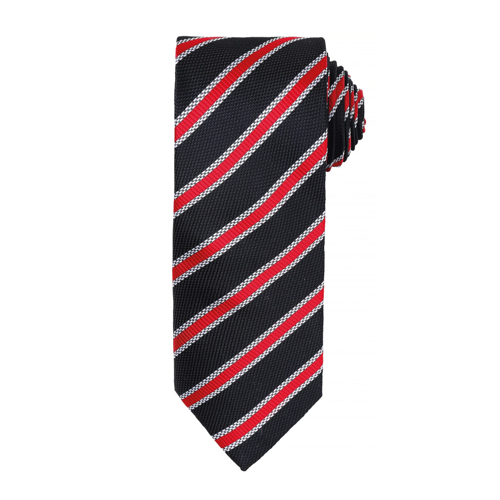 (One Size, Black/Red) Premier Mens Waffle Stripe Formal Business Tie (Pack of 2)