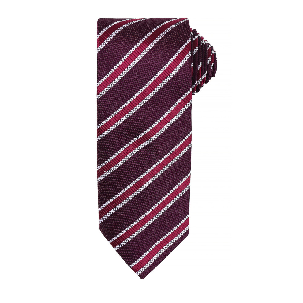 (One Size, Burgundy/ Aubergine) Premier Mens Waffle Stripe Formal Business Tie (Pack of 2)