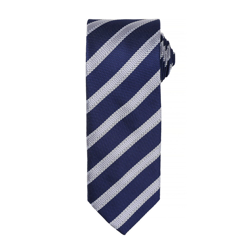 (One Size, Navy/Silver) Premier Mens Waffle Stripe Formal Business Tie (Pack of 2)