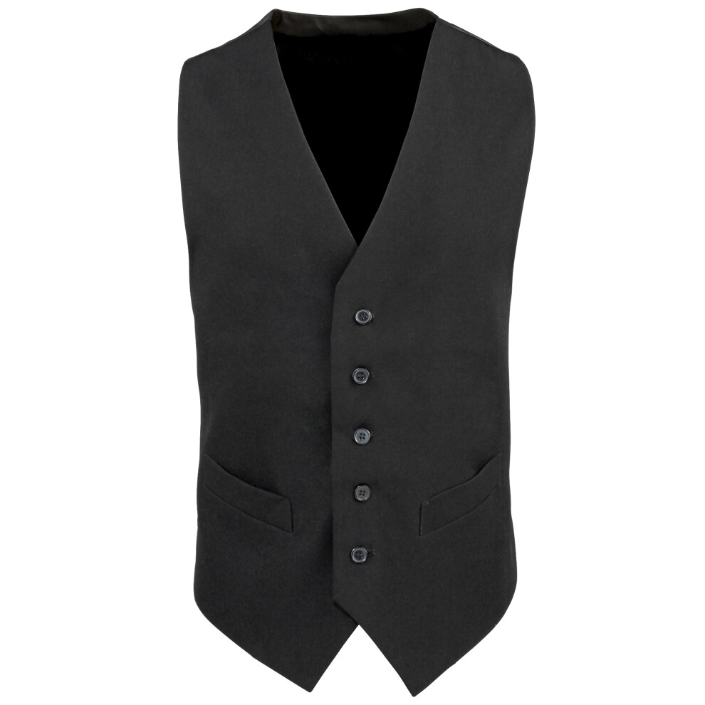 (2XS, Black) Premier Mens Lined Polyester Waistcoat / Catering / Bar Wear (Pack of 2)