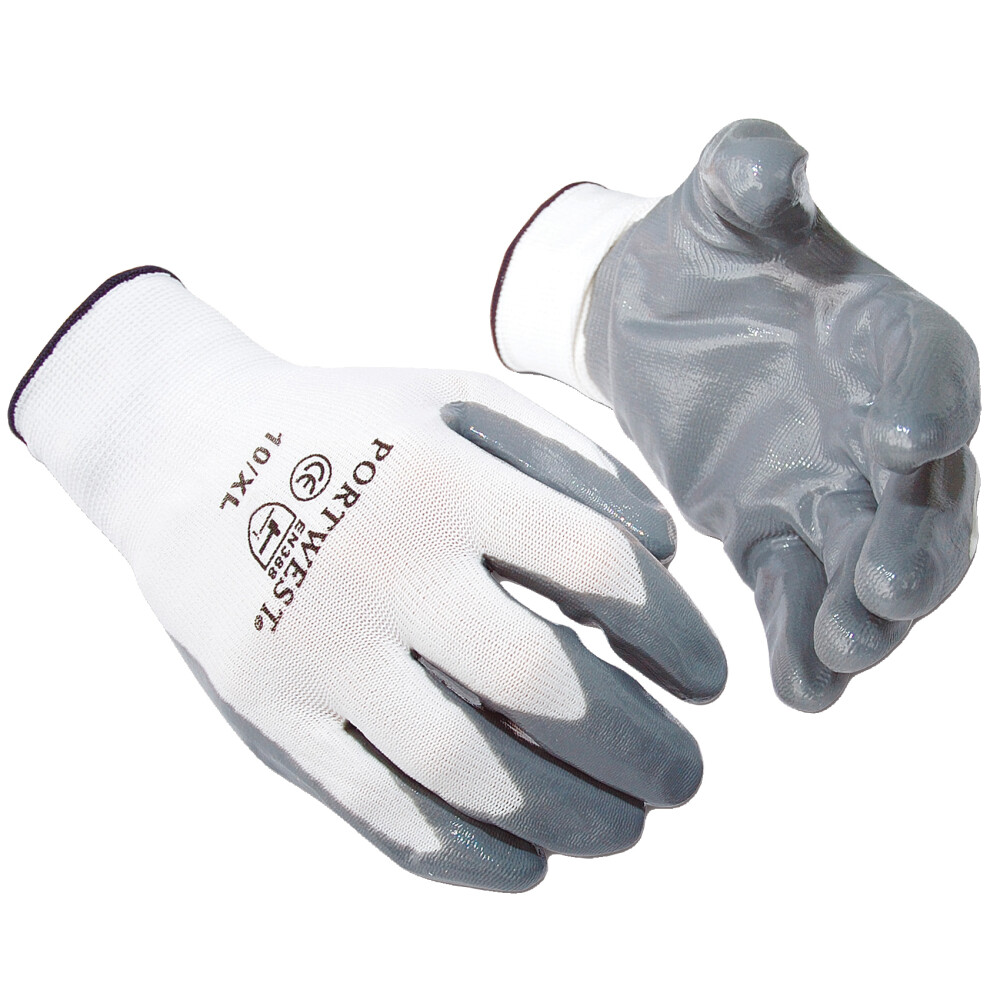 (XL, Grey) Portwest Flexo Grip Nitrile Gloves (A310) / Safetywear / Workwear (Pack of 2)