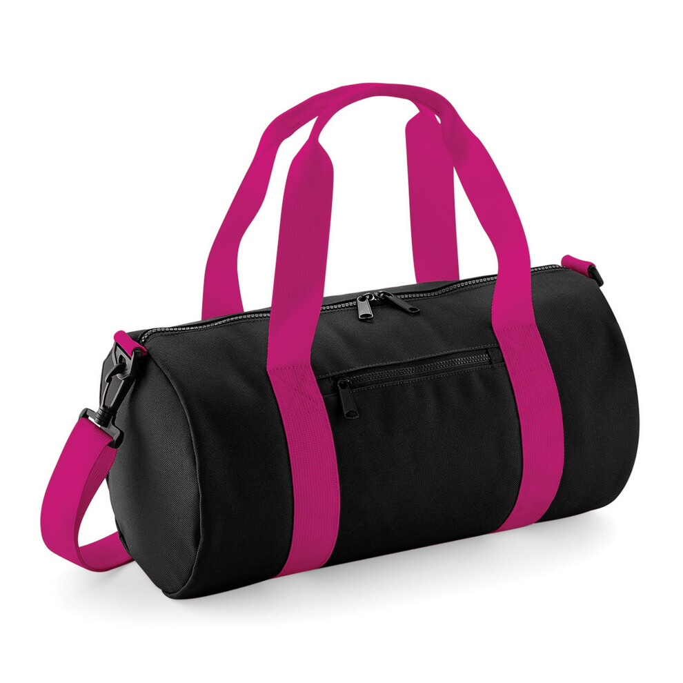 (One Size, Black/Fuchsia) Bagbase Mini Barrel Bag (Pack of 2)