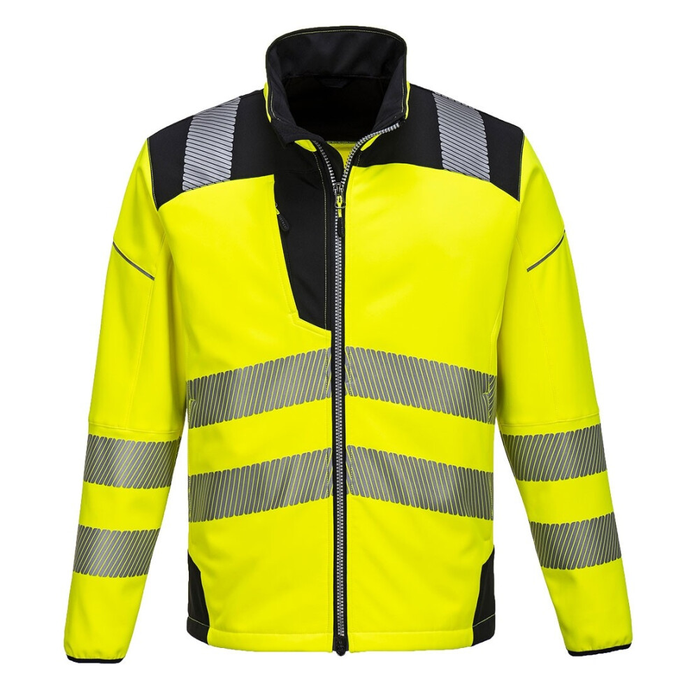 (M, Yellow/Black) Portwest Mens PW3 Hi-Vis Soft Shell Jacket