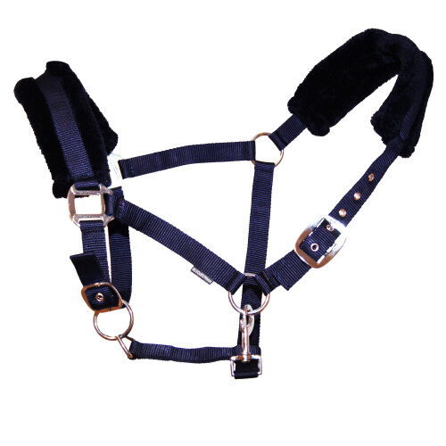 (Full, Navy) Hy Faux Fur Padded Head Collar with Lead Rope