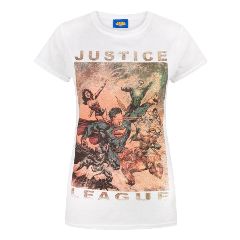 (Small, White) Justice League Womens/Ladies Characters Action T-Shirt