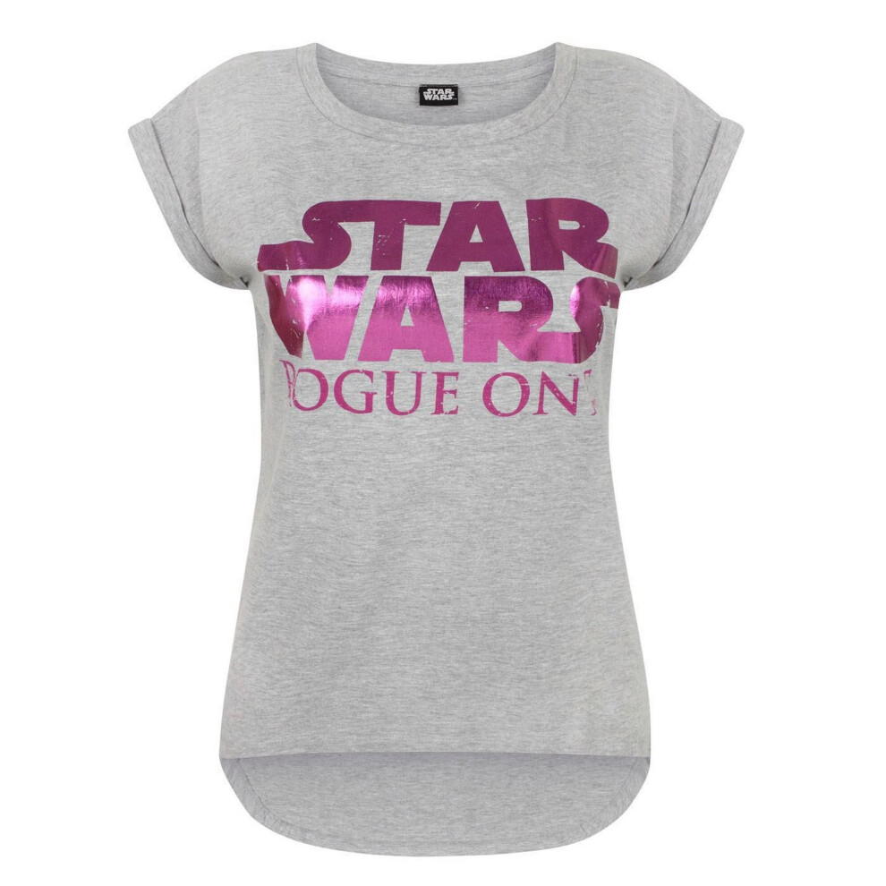 (2XL, Grey/Pink) Star Wars Womens/Ladies Rogue One Dipped Hem T-Shirt