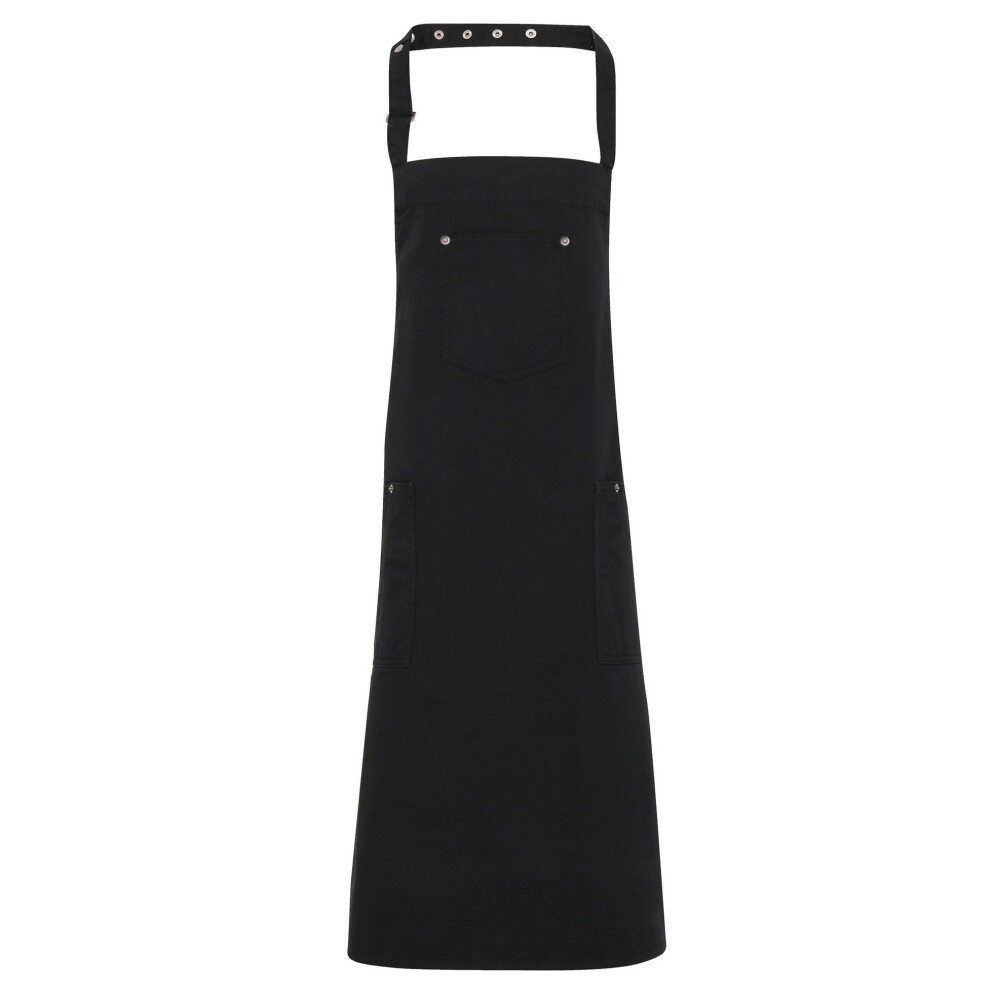 (One Size, Black) Premier Unisex Chino Cotton Bib Apron