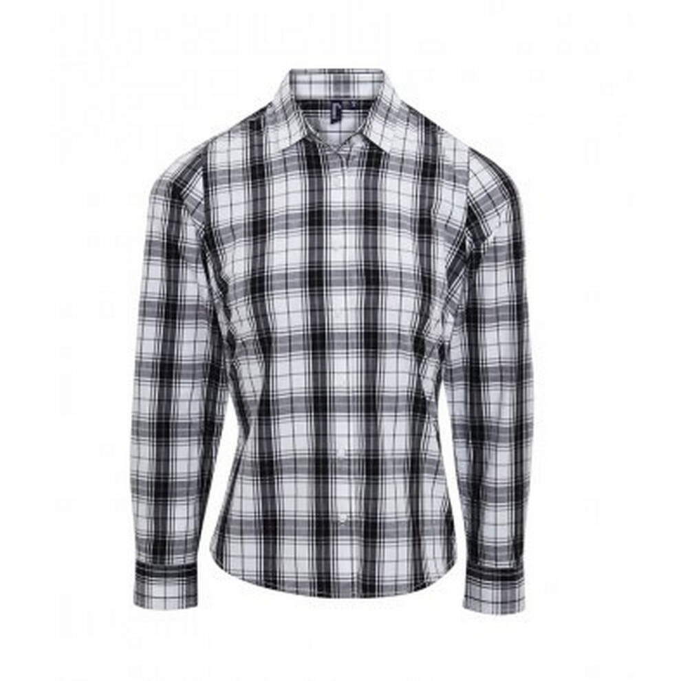 (XS, Black/White) Premier Womens/Ladies Ginmill Check Long Sleeve Shirt