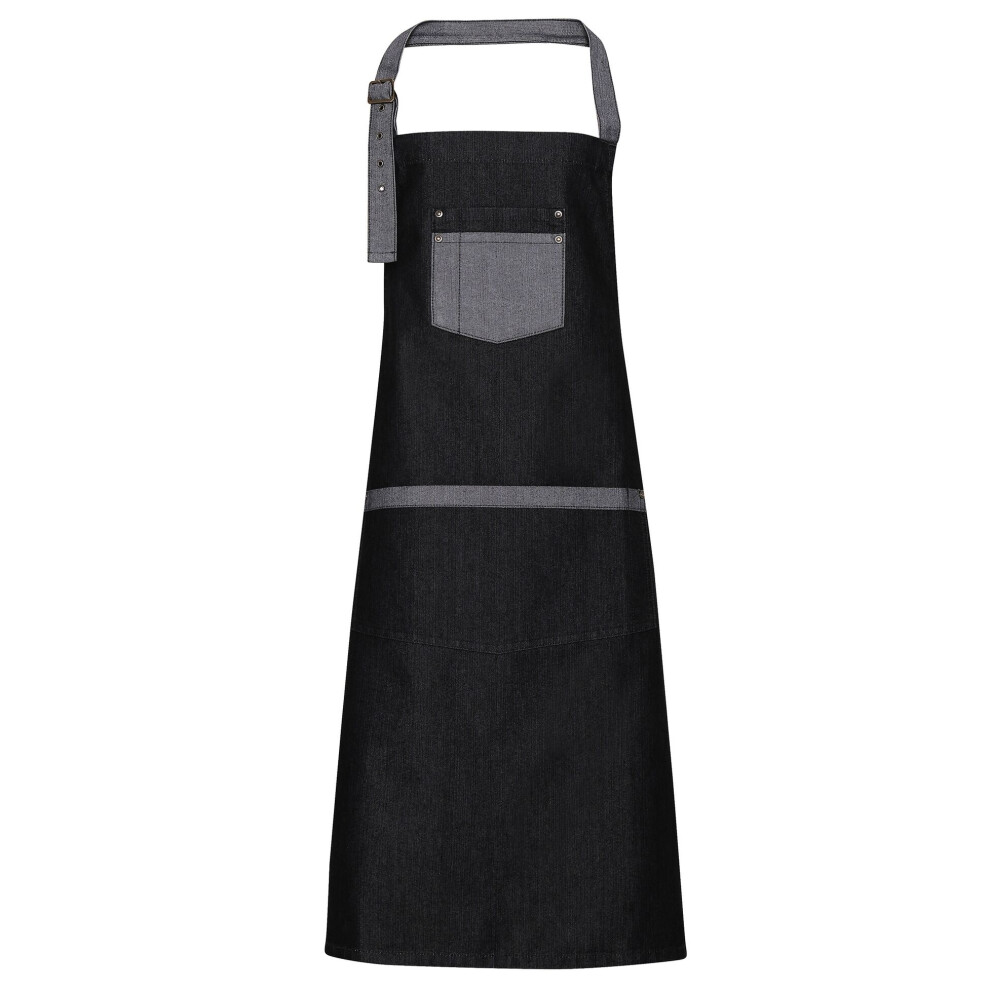 (One Size, Black Denim) Premier Unisex Domain Contrast Denim Bib Apron