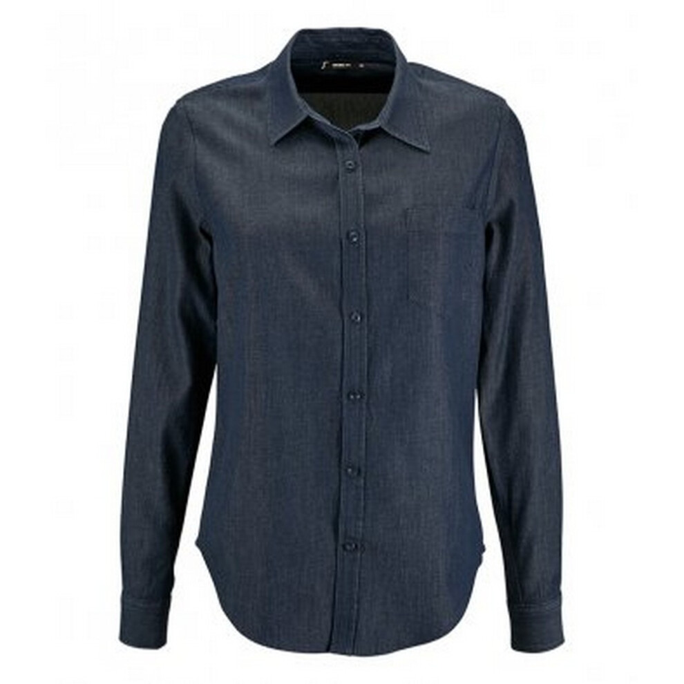 (XXL, Denim Brut) SOLS Womens/Ladies Barry Long Sleeve Denim Shirt