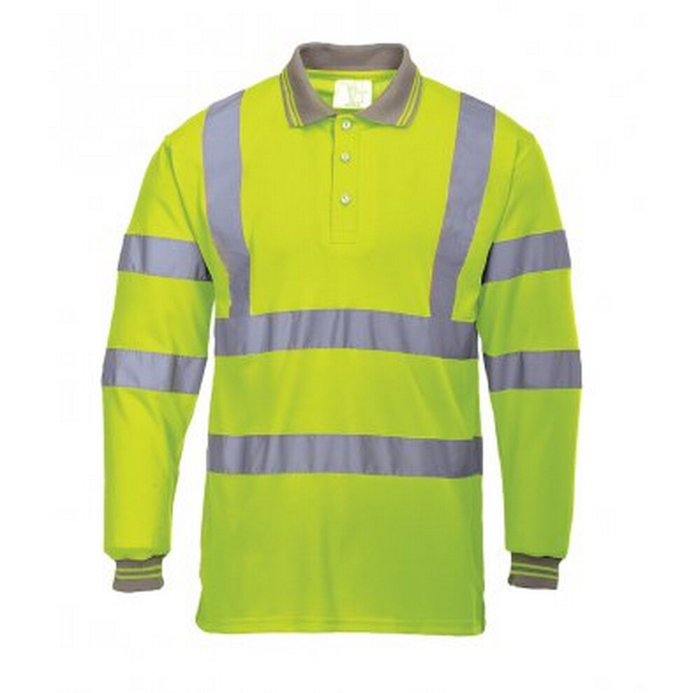 (XL, Yellow) Portwest Mens Hi-Vis Long Sleeve Polo Shirt