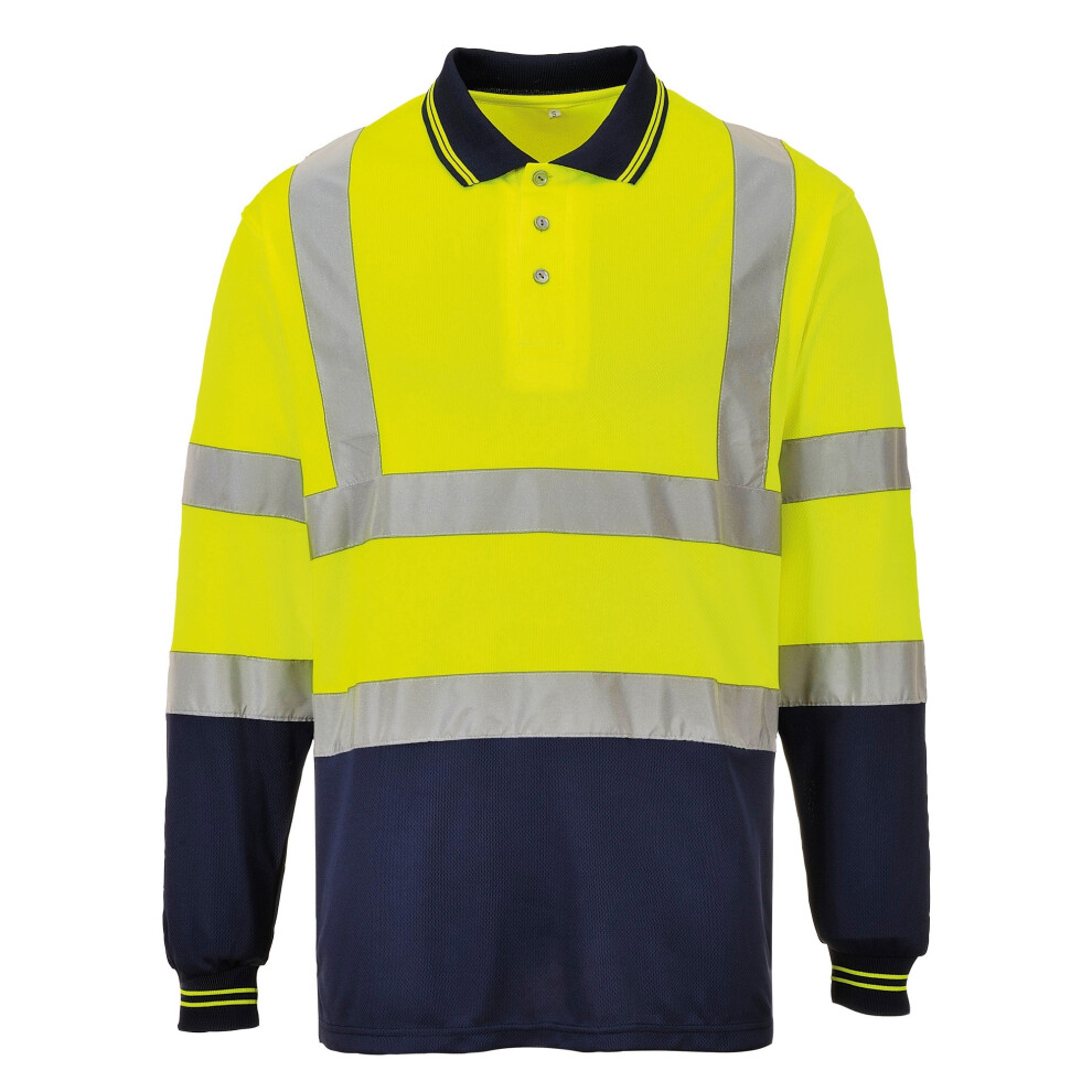 (2XL, Yellow/ Navy) Portwest Mens Hi-Vis Two-Tone Long Sleeve Polo Shirt