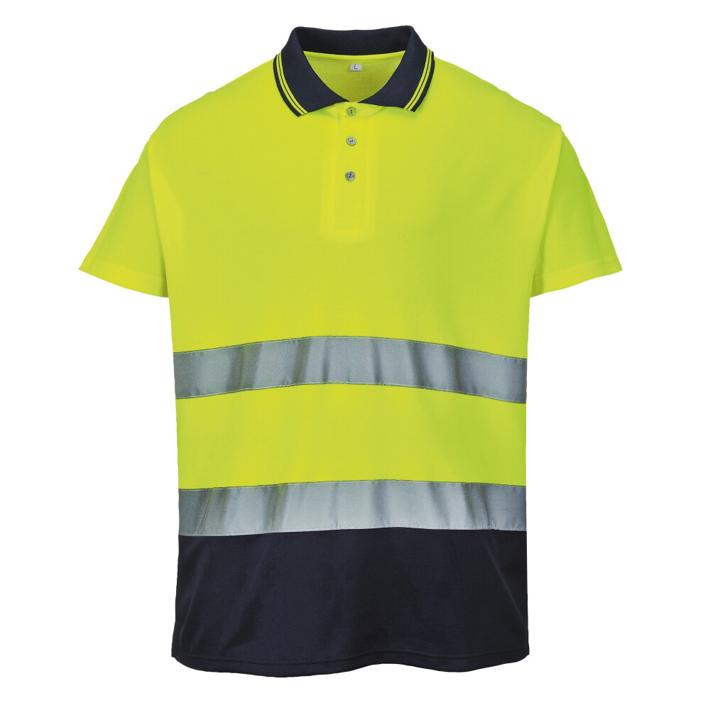 (XL, Yellow/ Navy) Portwest Mens Hi-Vis Two-Tone Cotton Comfort Polo Shirt