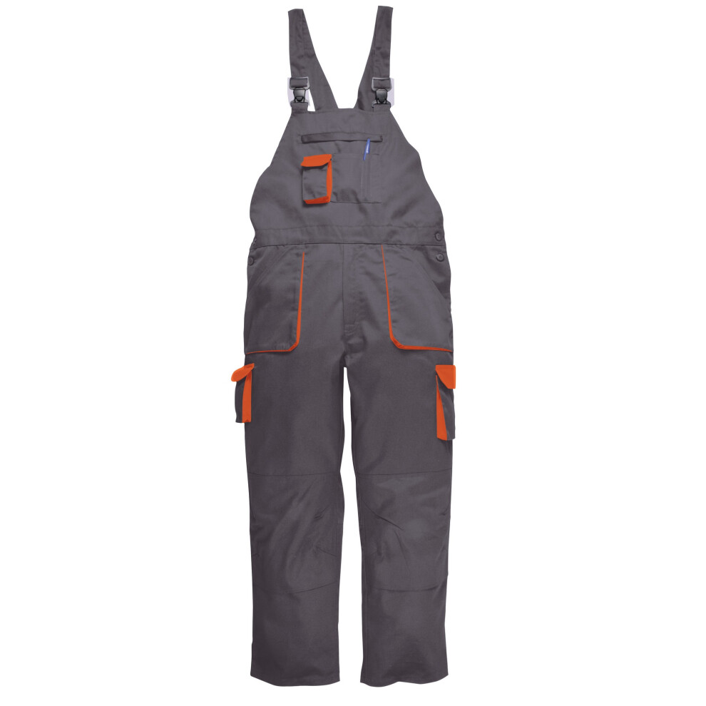 (L x Regular, Grey/Orange) Portwest Contrast Bib & Brace / Workwear