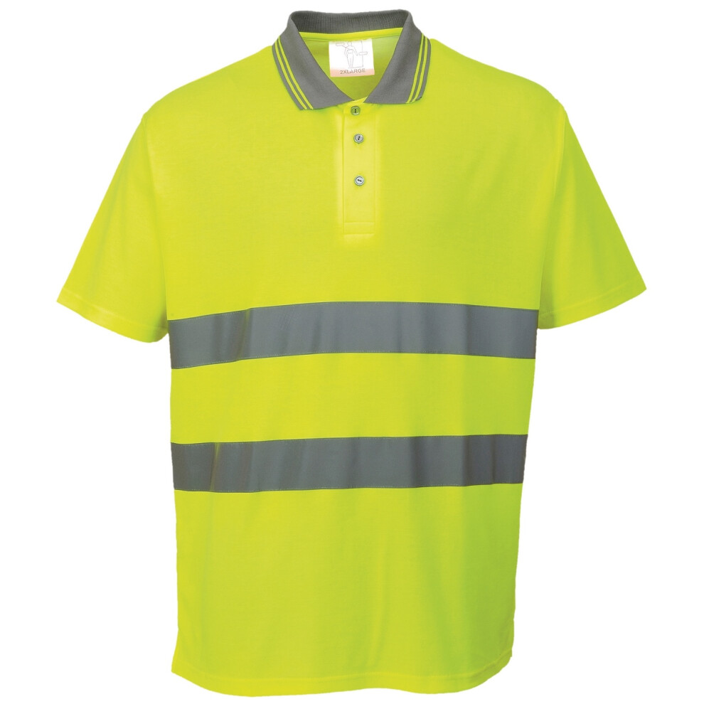 (3XL, Yellow) Portwest Cotton Comfort Reflective Safety Short Sleeve Polo Shirt