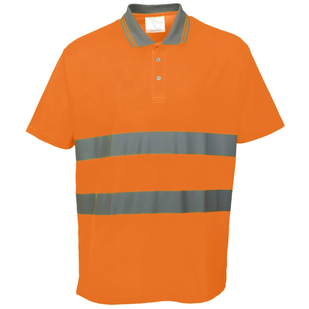 (S, Orange) Portwest Cotton Comfort Reflective Safety Short Sleeve Polo Shirt