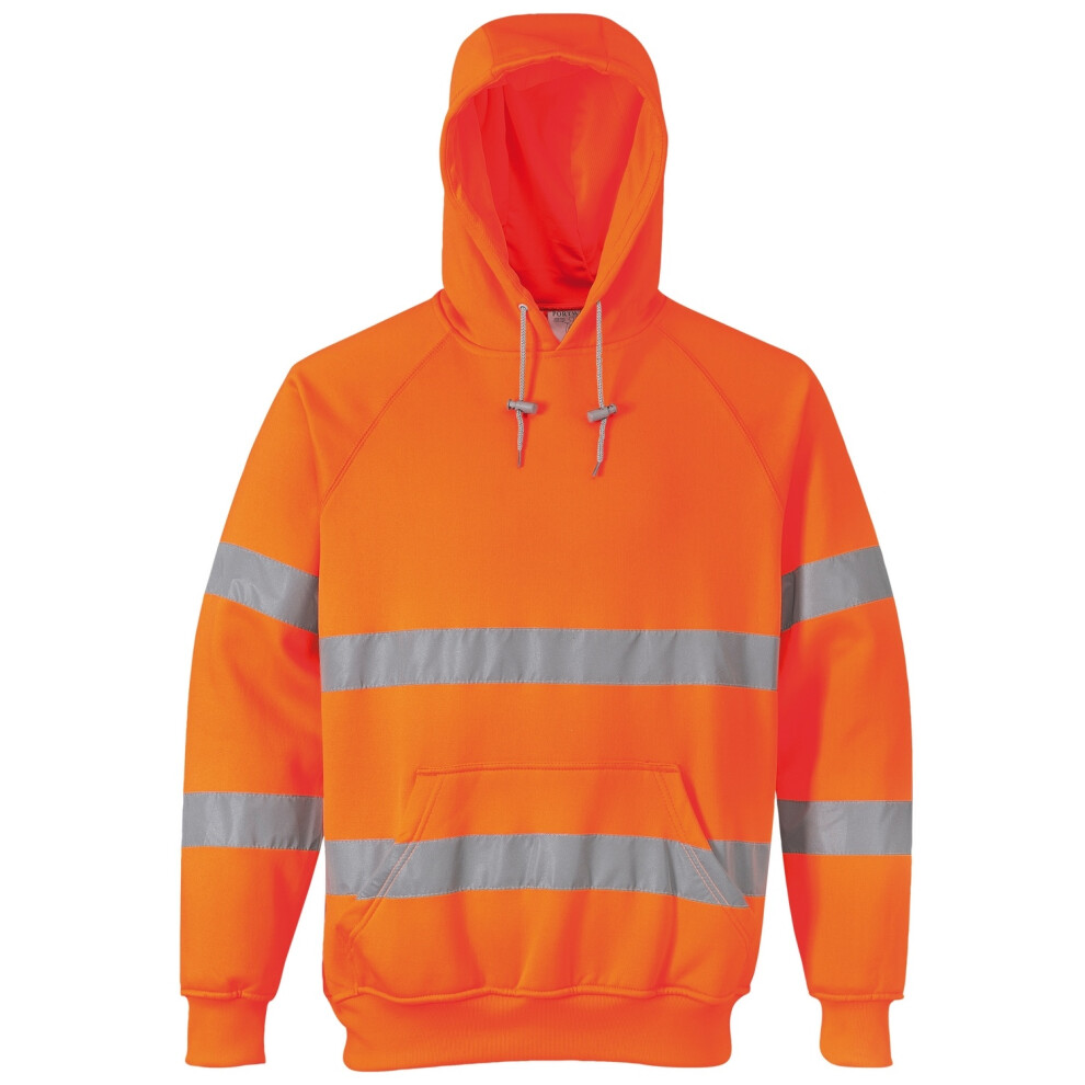 (L, Orange) Portwest Unisex Hi-Vis Safety Hooded Sweatshirt / Hoodie