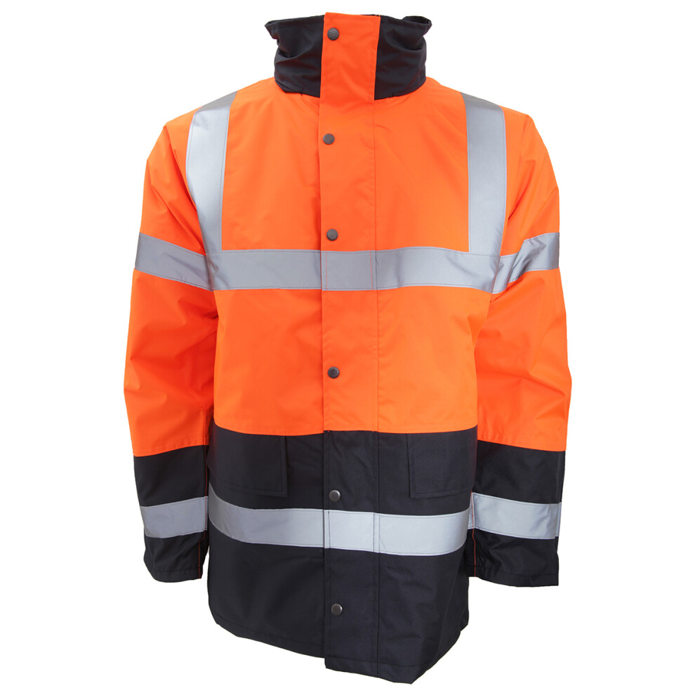 (XXL, Orange/Navy) Portwest Mens Hi-Vis Waterproof Contrast Panel Traffic Jacket