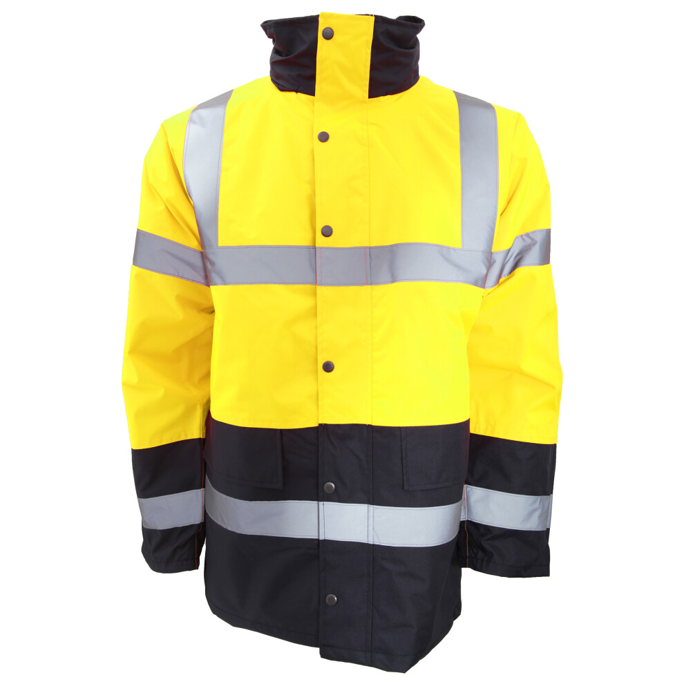 (XL, Yellow/Navy) Portwest Mens Hi-Vis Waterproof Contrast Panel Traffic Jacket