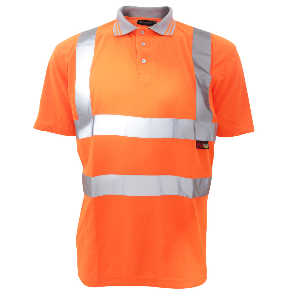 (M, Fluorescent Orange) Warrior Mens Daytona Hi-Vis Short Sleeve Polo Shirt