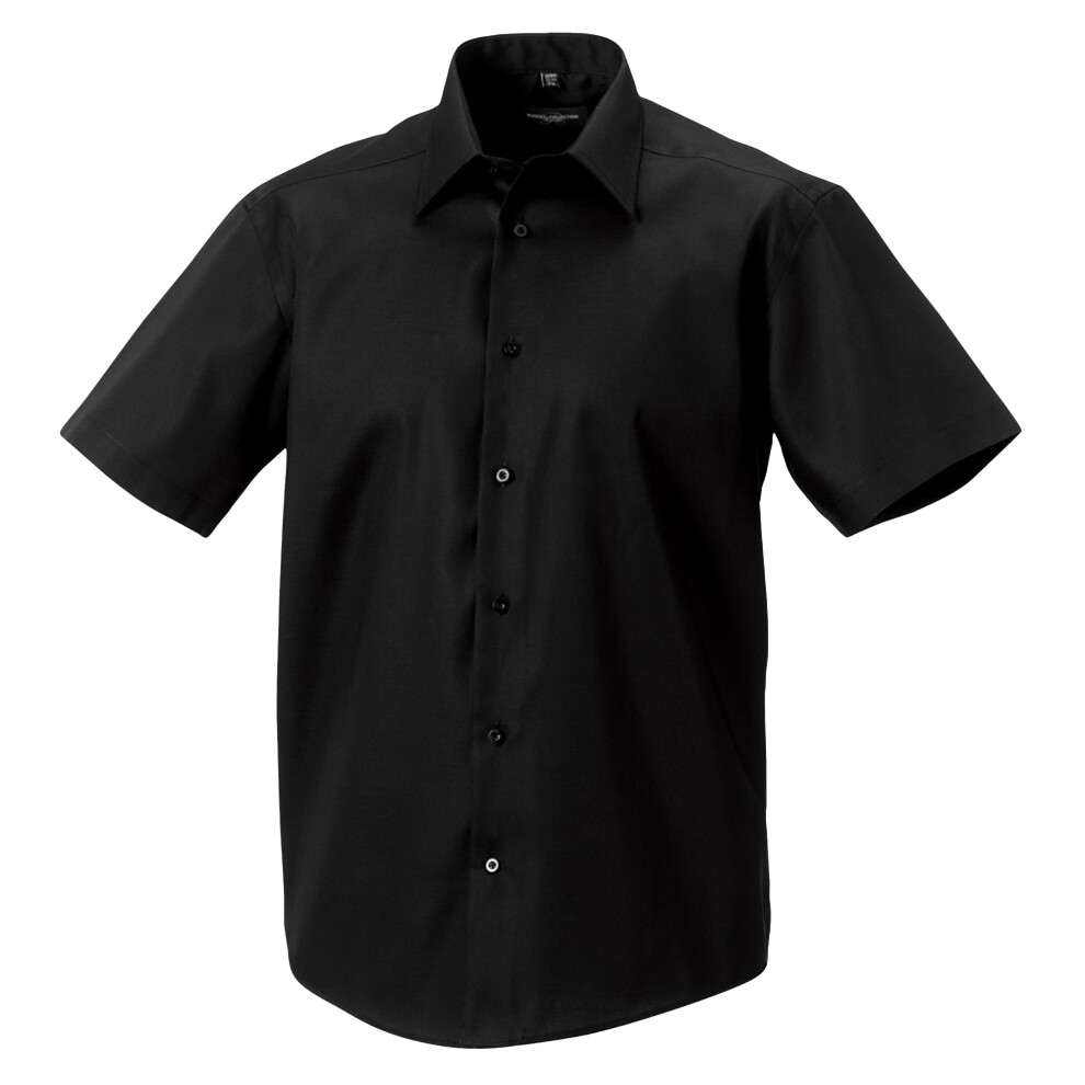 (19.5inch, Black) Russell Collection Mens Short Sleeve Tailored Ultimate Non-Iron Shirt