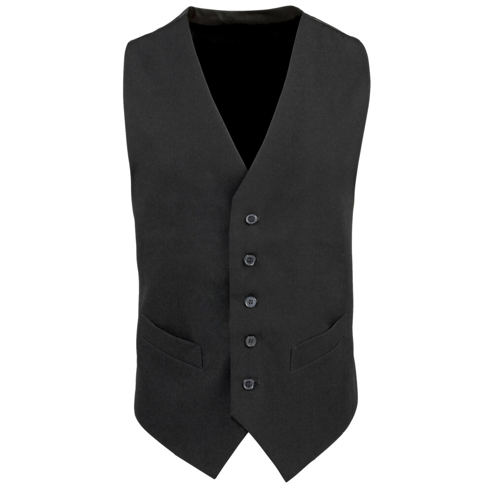 (S, Black) Premier Mens Lined Polyester Waistcoat / Catering / Bar Wear